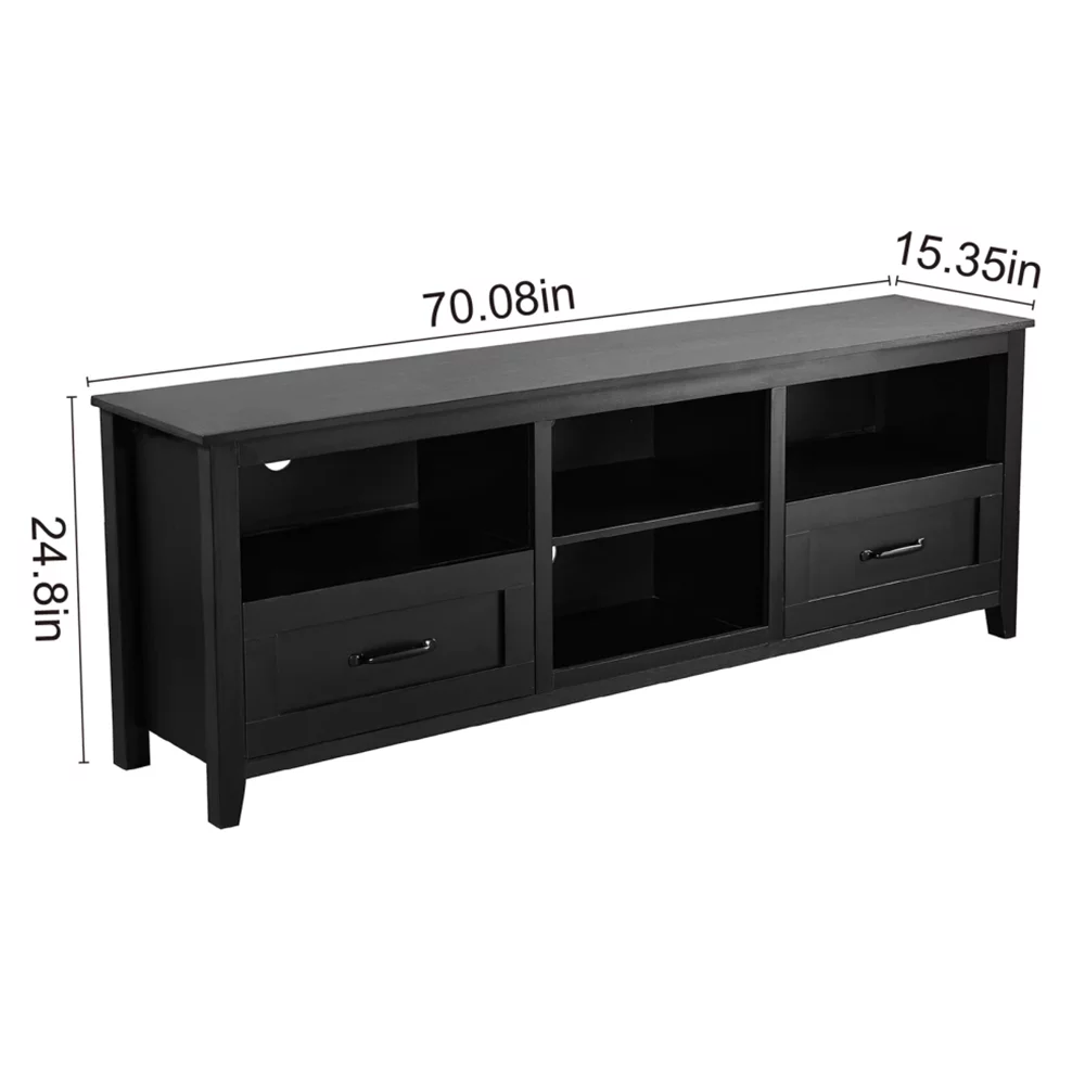 SYNGAR Industrial TV Stand for TV up to 70 inches, Wood TV Console Table Stand with 2 Storage Drawers and 4 Open Compartments, Home Living Room Entertainment Center, Black, 70"L x 15"W x 25"H