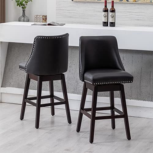 Counter Height Bar Stools 27.5" Mid Cenutry Modern Linen Kitchen Stools with Back 360°Swivel Barstools Wood Legs for Home Pub/Kitchen Island/Breakfast Bar/Restaurant/Patio, Grey