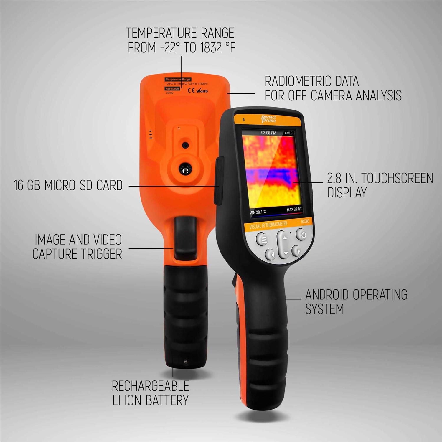PerfectPrime IR0280 Infrared Thermal Imager & Visible Light Camera/Video Record 1024 Pixels & Temperature Range from -22~1832°F