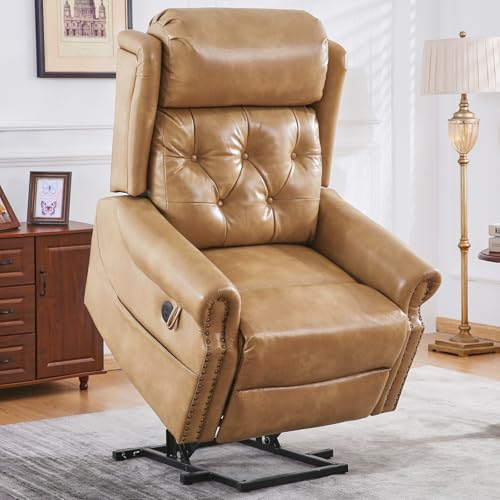 Oversized Power Lift Recliner Chair for Elderly, Extra Wide Lift Chair with Masssage and Heat, Chenille Electric Recliner Chairs for Big and Tall, USB Ports, Coffee