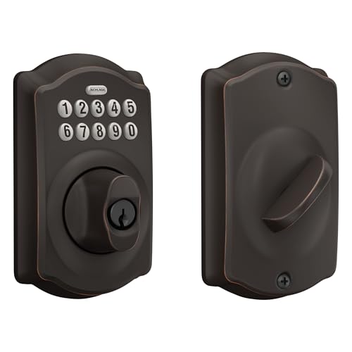 Schlage BE365 CAM 609 Camelot Keypad Deadbolt, Electronic Keyless Entry Lock, Antique Brass