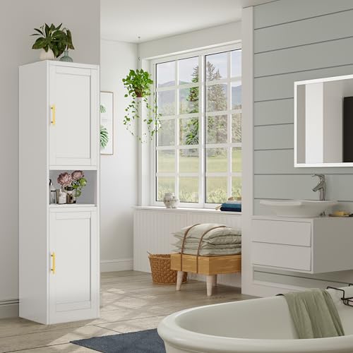 Tall Bathroom Storage Cabinet, 71" H Slim Corner Floor Cabinet with 2 Doors and 3 Adjustable Shelves, Small Space Narrow Bathroom Organizer for Bathroom Living Room Home Office