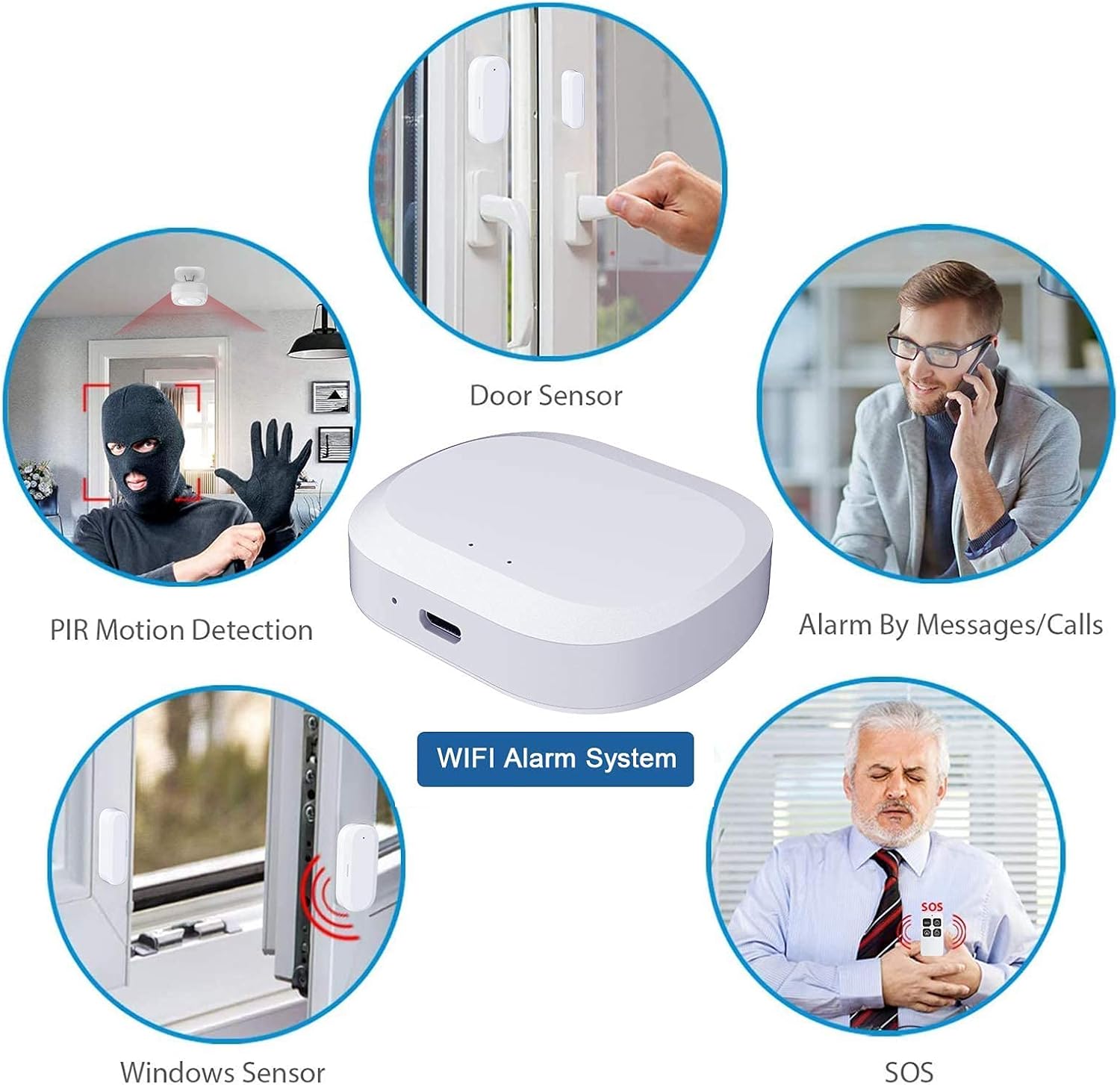 Jlazgj Home Security System Camara de seguridad Home Security kit Alexa Compatible Security System Door Alarm Security Systems for House Wireless Window Alarm sensors(5 Pieces)… Pack of 2