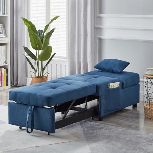 Sleeper Sofa Chair Bed, Convertible Sofa Chair 4-in-1, Adjustable Sleeper Chair Pullout Sofa Bed with Modern Linen Fabric for Living Room Apartment Small Space (Brown PU, 2 in 1)