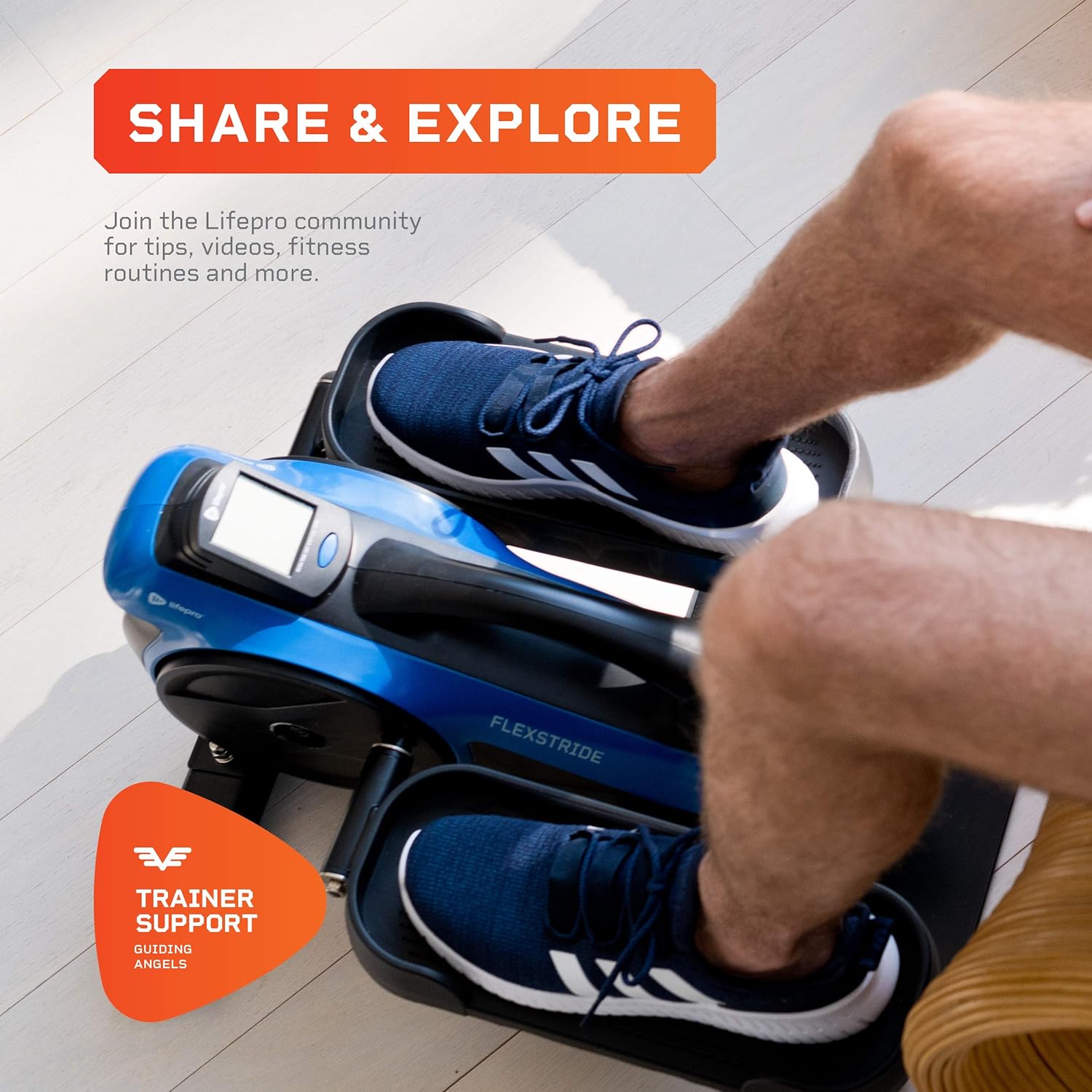 LifePro FlexStride Plus Blue Under Desk Elliptical Trainer for Home & Office - Calf Leg Foot Pedal Exerciser - Seated Compact Elliptical Bike Machine - Exercise Equipment w/Adjustable Resistance
