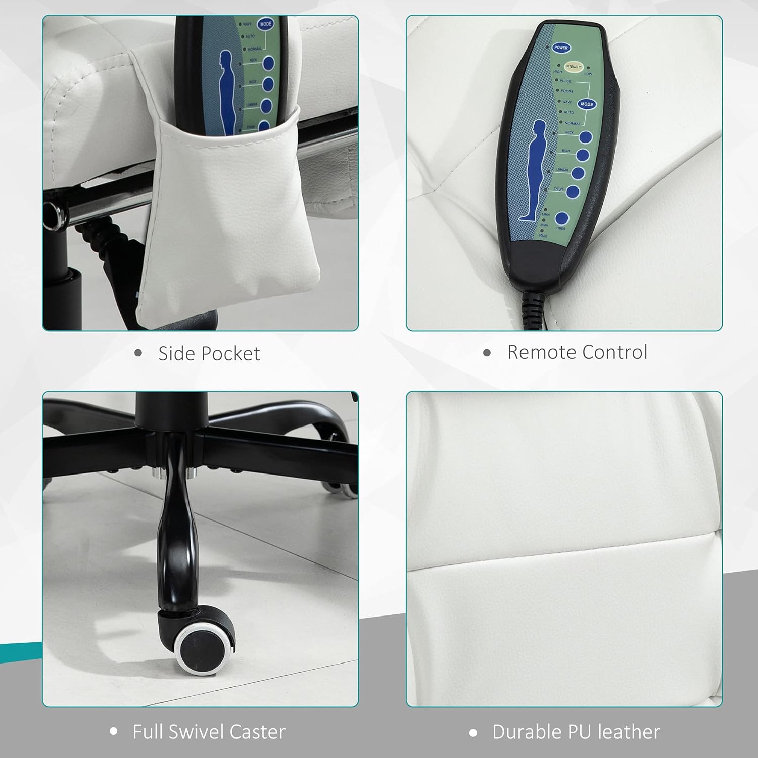 Reclining Office Chair with Massage, Ergonomic Office Chair with Foot Rest, PU Leather Executive Computer Chair with Heated, Padded Armrest, High Back Swivel Recliner for Office Home Study, White