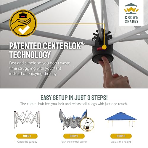 CROWN SHADES 13x13 Pop Up Gazebo, Canopy Tent, Gazebos on Clearance - Outdoor Gazebo for Backyard & Patio Furniture - Carpa Pop Up Tent with Wheeled STO-N-Go Cover Bag (Grey)