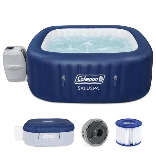 Coleman SaluSpa AirJet 4 to 6 Person Inflatable Hot Tub Square Portable Outdoor Spa with 140 Soothing AirJets and Insulated Cover, Gray