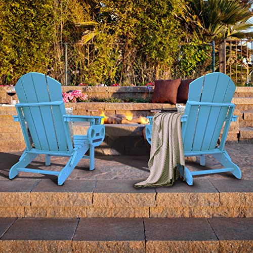 FOOWIN HDPE Folding Adirondack Chair Set of 4, All-Weather Resistant Adirondack Chair w/4 in 1 Cup Holder Trays, Adirondack Chairs for Outdoor, Patio, Lawn, Garden, Backyard Deck