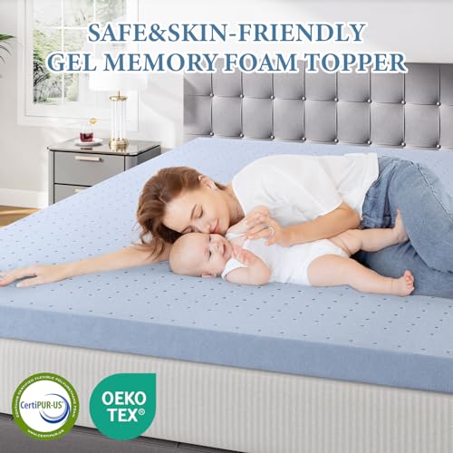 FP FLEXPEDIC Queen Mattress Topper, 4 inch Cooling Mattress Topper, Gel-Infused Memory Foam Bed Topper for Queen Size Bed, CertiPUR-US Certified, Purple