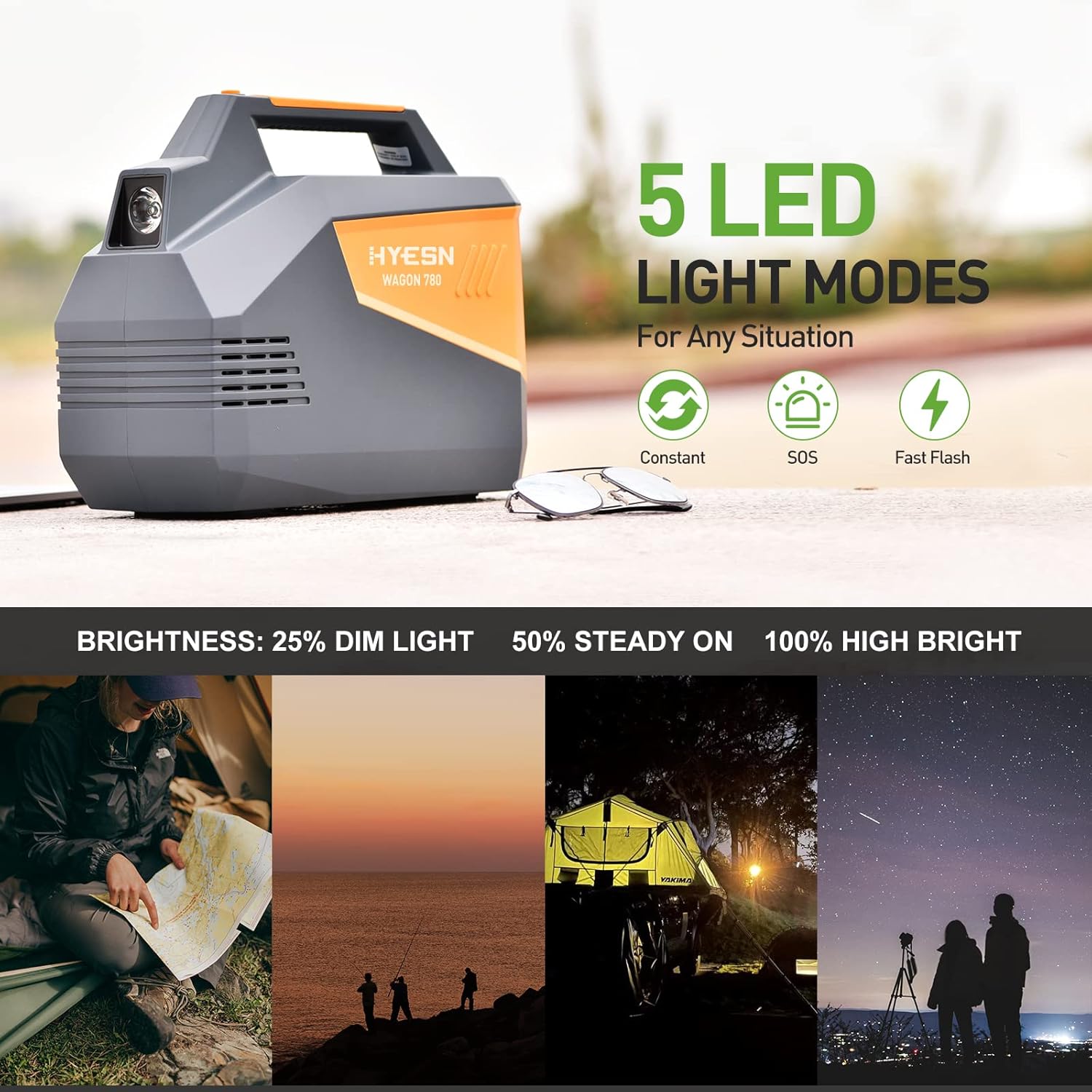 HYESN Portable Power Station 500W Outdoor Solar Generators 618Wh Backup Lithium Battery Power Multiple Devices, Peak 2500W Pure Sine Wave 110V AC Outlet for CPAP Camping Adventure Emergency