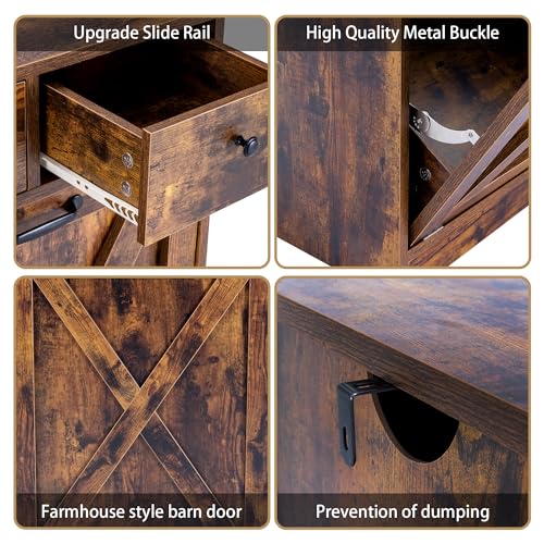 13 Gallon Tilt Out Trash Cabinet with 2 Drawers Wood Hidden Kitchen Recycling Cabinet Free Standing Pet Proof Trash Can Laundry Cabinet for Kitchen (Rustic Brown)
