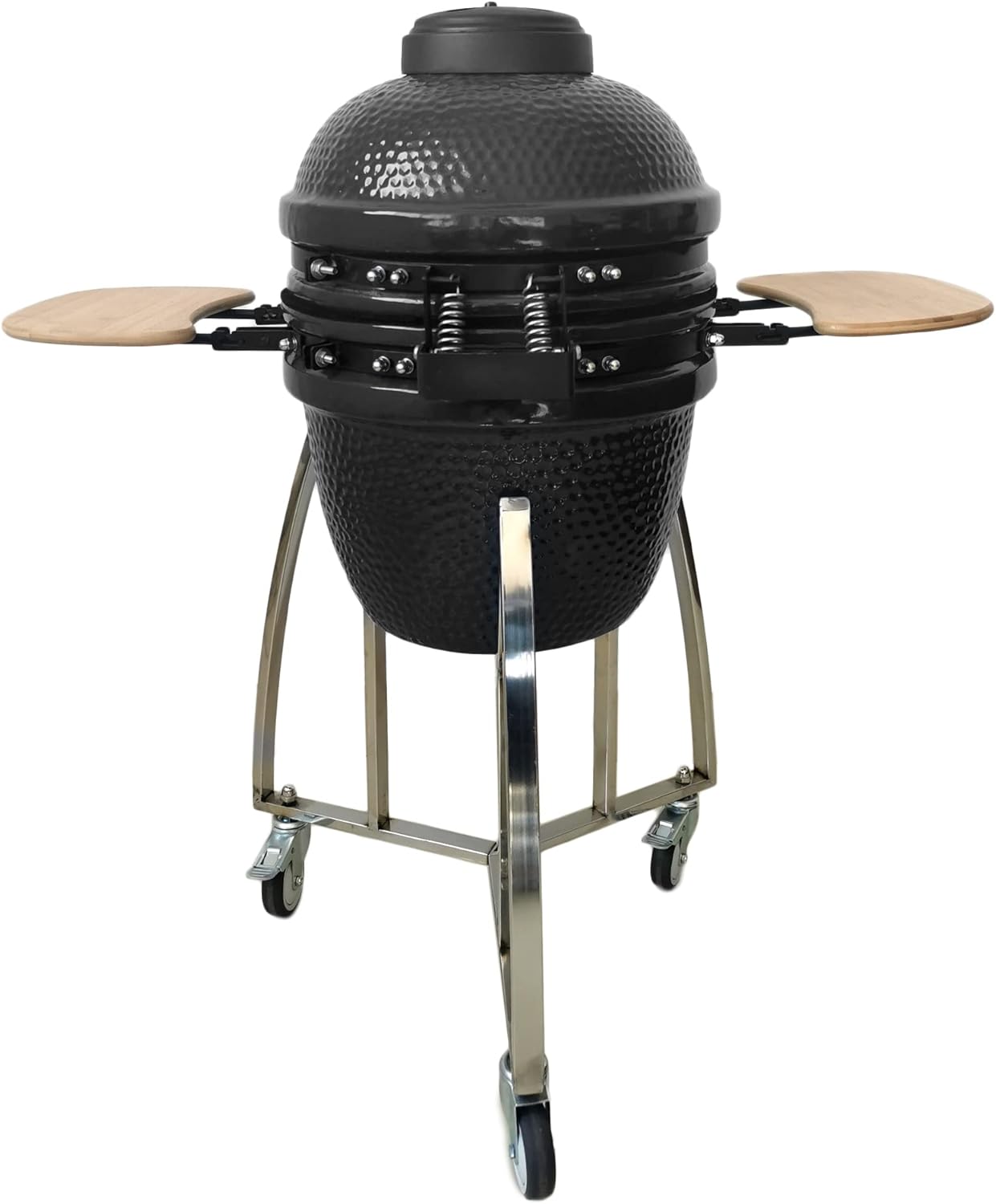 Lifesmart 15 Kamado, 6-In-1 Kamado Grill with Stainless Steel Cart, Includes Free Electric Starter, Grill Cover, Pizza Stone, Built-in Thermometer