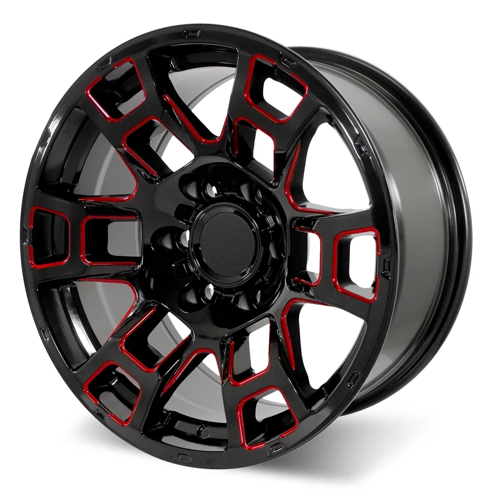Set of 20" Gloss Black Red Milled 2021 Flow Forged 4TR Pro Style Wheels for Toyota Tacoma, 4Runner, FJ Cruiser (20x9, 0mm Offset)