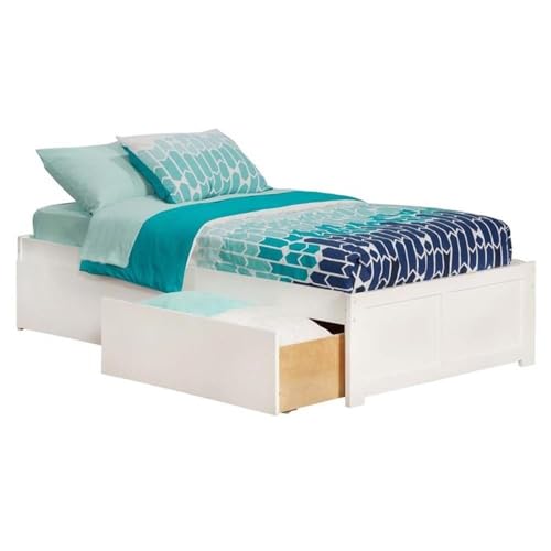 AFI Concord Twin XL Size Platform Bed with Footboard & Storage Drawers in White
