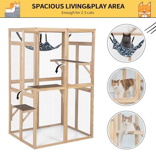 Catio Outdoor Cat Enclosure, Wooden Catio with Window Access for Patio, Indooe Kitty House (Black)