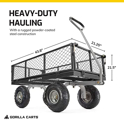 Gorilla Carts Steel Utility Cart, Garden Wagon w/Handle & Removable Sides, Up to 800 Lbs - Heavy-Duty Gardening Equipment for Yard, Lawn, and Outdoor Use