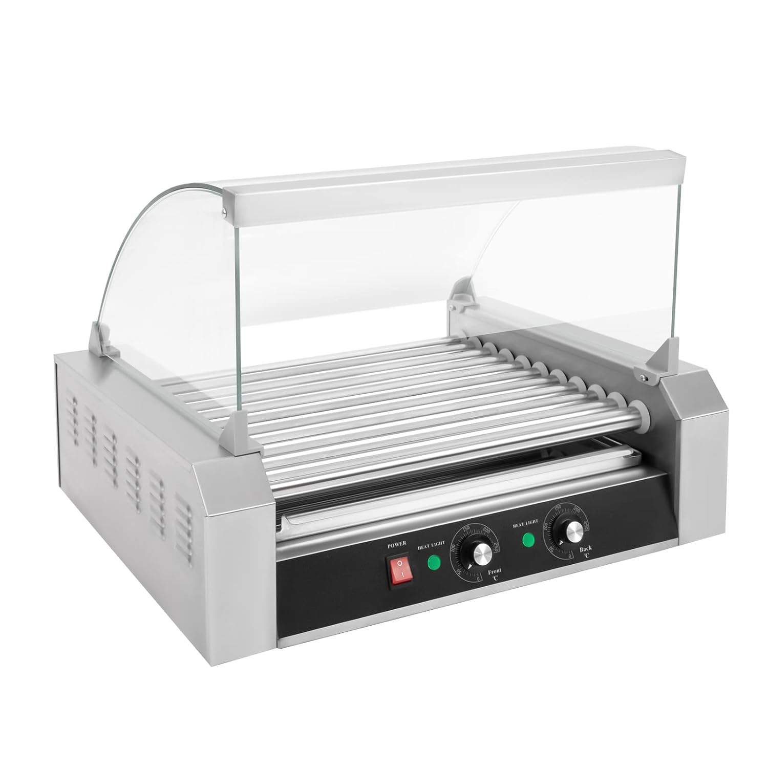 Electric Grill Cooker Machine, 30 Hot Dog 11 Roller with Cover, Commercial Grade, Hot Dog Roller, 1400W Stainless Steel Cook Warmer Machine with Cover & Dual Temp Control, Hot Dog Roller Machine