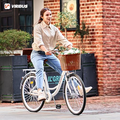 Viribus Beach Cruiser Bike for Women, Womens Bike 24 26 inch, Cruiser Bike with Basket 1 Speed, Bicycle Bike for Short Women, Step Through Bike, Commuting Bike, Adult Bicycles for Women