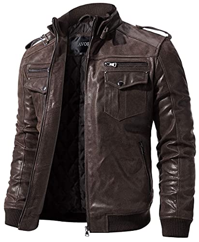 FLAVOR Men Biker retro Brown Leather Motorcycle Jacket Genuine Leather jacket