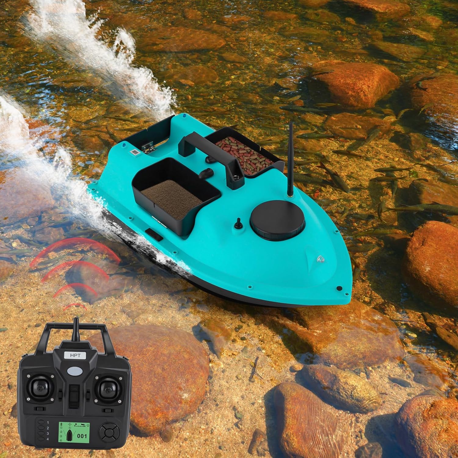 Fishing Bait Boat, 52W RC Fishing Boat with Remote Control & LCD Screen,Max 10000rpm Bait Boat for Surf Fishing, Mini ABS Fishing Bait Boat with Master Antenna & Dual 390 Motors for Hook Delivery