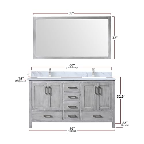Big Sur 60 in. W x 22 in. D Dark Grey Double Bath Vanity and Carrara Marble Top