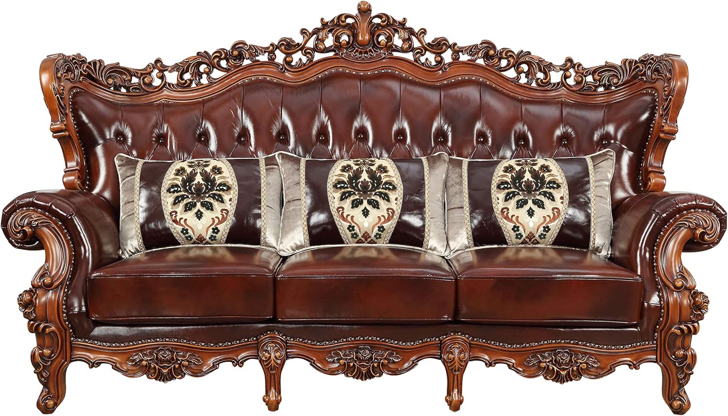 Acme Furniture Eustoma Sofa, Cherry Top Grain Leather Match, Walnut Wood Trim