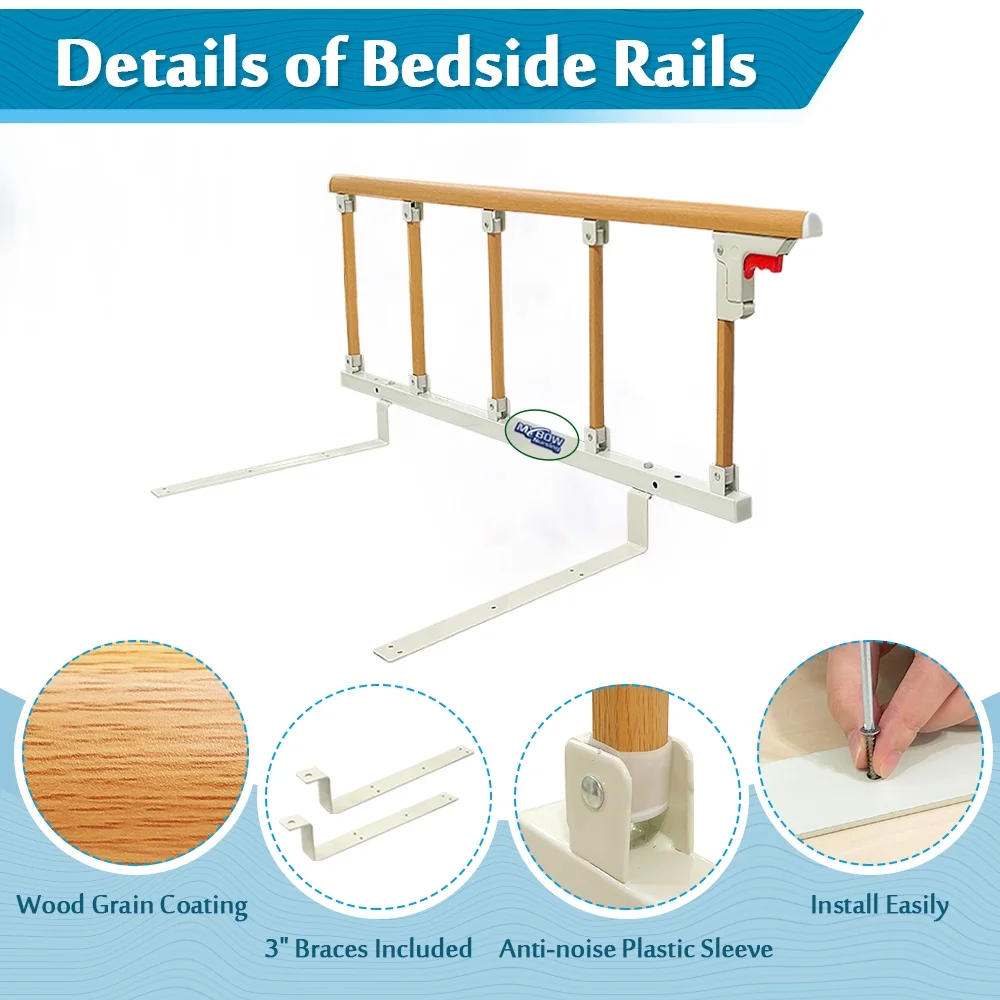 Bed Rails for Elderly Adults Seniors Assist Bar Bed Railing Cane Side Rail Guard Fall Prevention Handle Fold Down Hand Safety Rails (47×18 INCH)