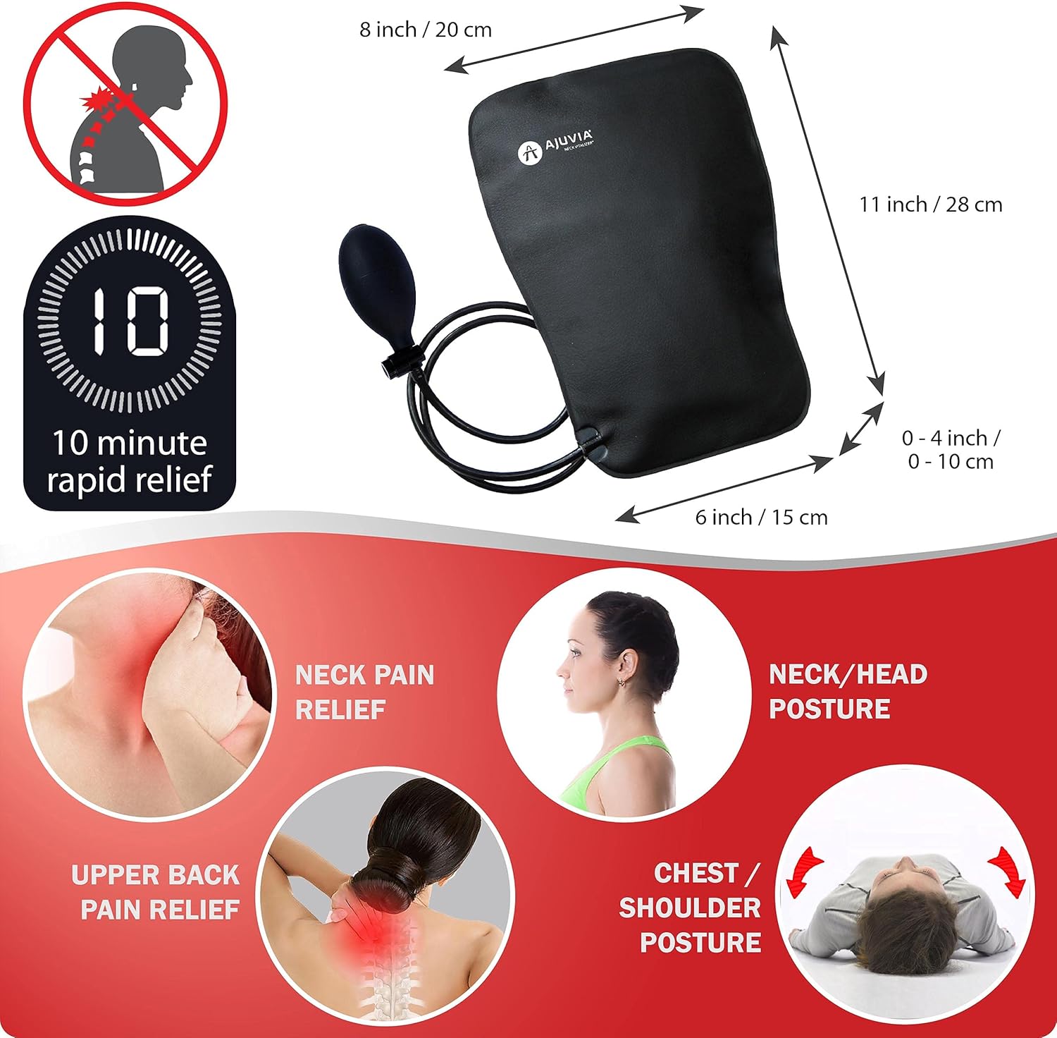 Cervical Neck Traction Device Inflatable Neck Stretcher for Neck Support & Neck Pain Relief, Neck and Shoulder Relaxer, Neck Curve Restorer, AJUVIA Neck Vitalizer™ Pack of 2