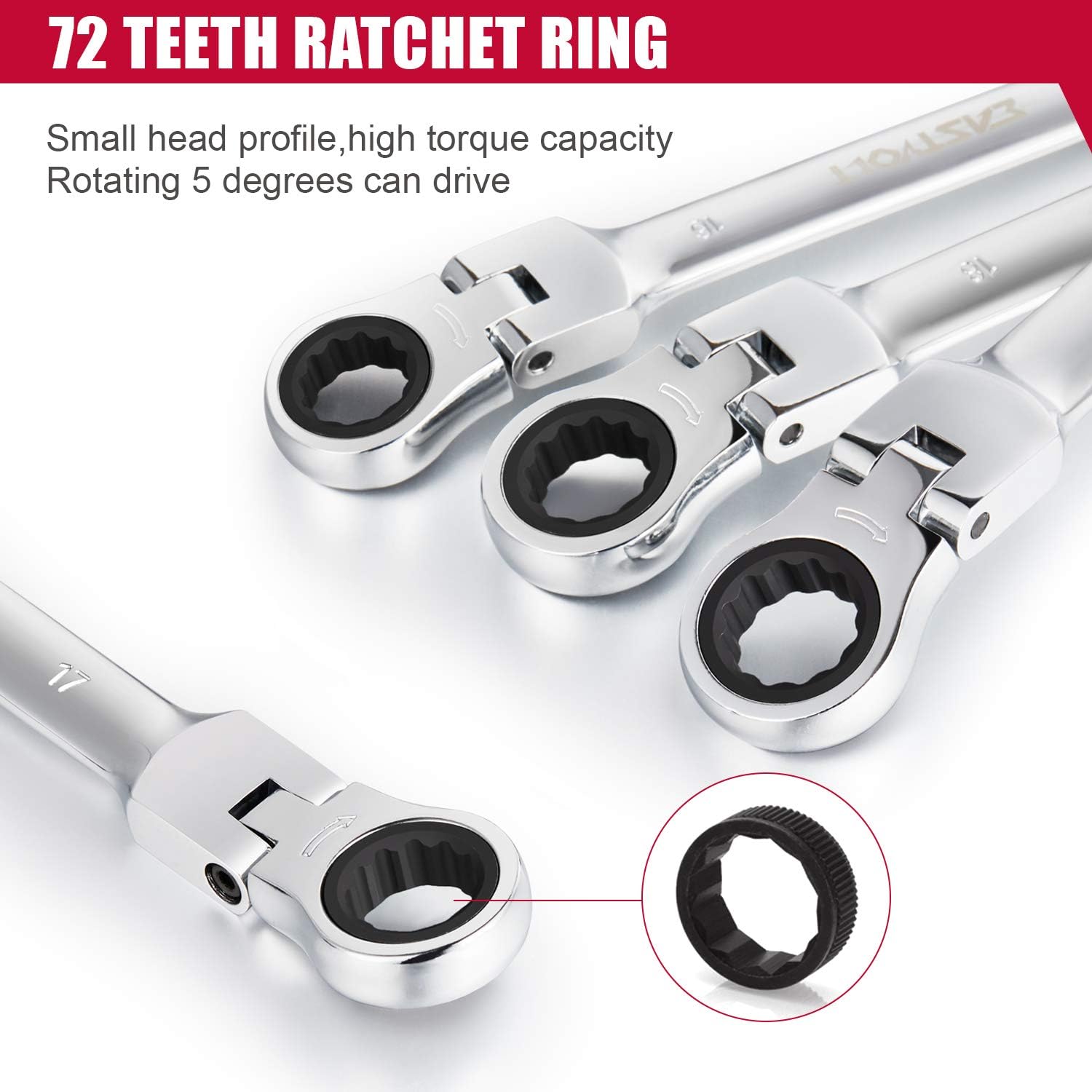 Eastvolt 12-Piece Flex-Head Ratcheting Wrench Set, Metric 8mm-19mm, Combination Ended Spanner kits, Chrome Vanadium Steel Combination Wrench set with Toolbox, EVHT1201 Pack of 2