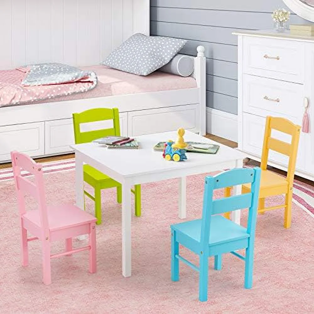 TJUNBOLIFE Table and Chair Set  5 Piece Wood Activity Table &amp; Chairs for Children Arts  Crafts  Homework  Snack Time  Preschool   Gift for Boys Girls  Toddler Table and Chair Set (Pas