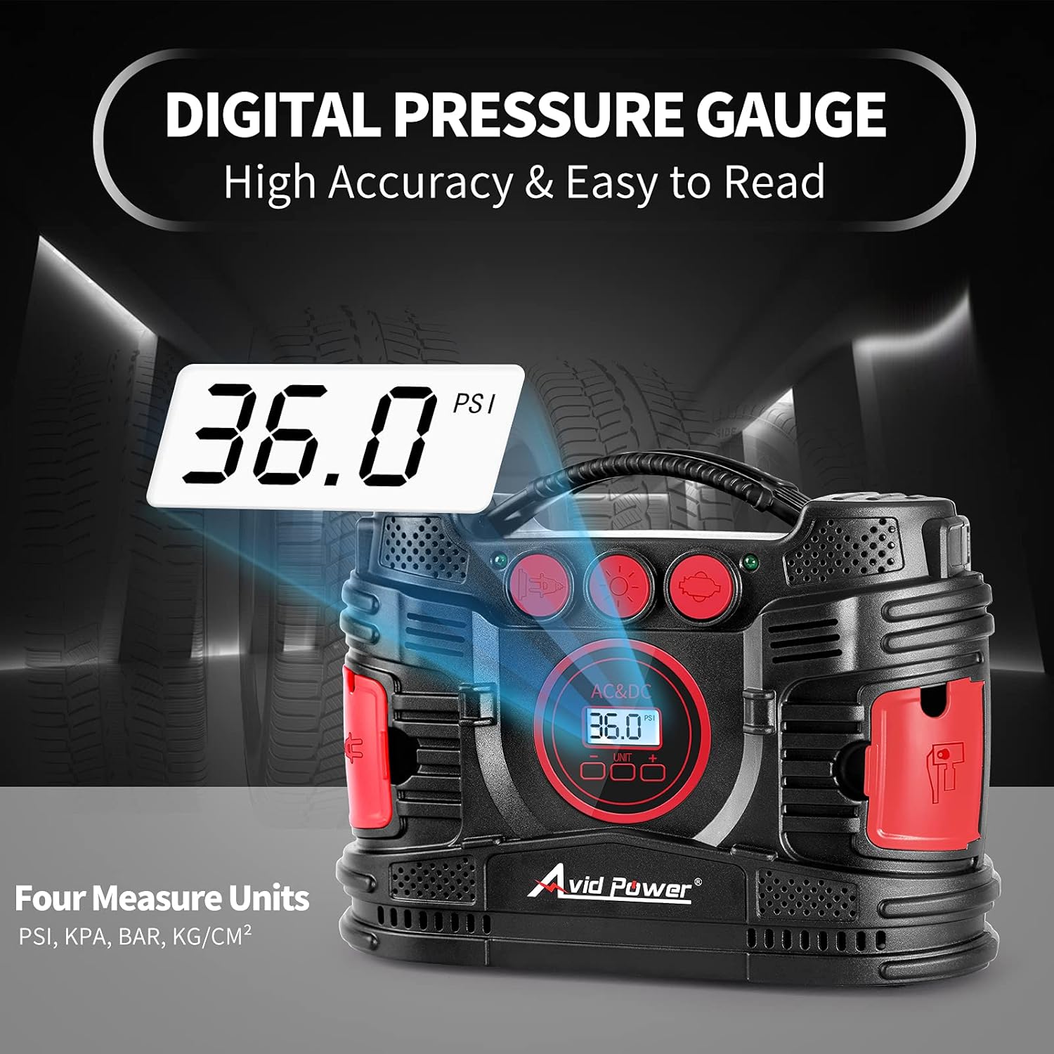 AVID POWER AC/DC Tire Inflator, Portable Air Compressor for Home (110V) and Car (12V), Electic Tire Pump with Dual Powerful Motors for Fast Inflation, Auto Shut-Off Digital Gauge & LED Light Pack of 2