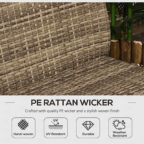 Outsunny 4 Piece Wicker Patio Furniture Set with 2 Rocking Chairs, Loveseat Sofa, Outdoor PE Rattan Conversation Set with Cushions, Aluminum Table for Porch, Poolside, Light Gray