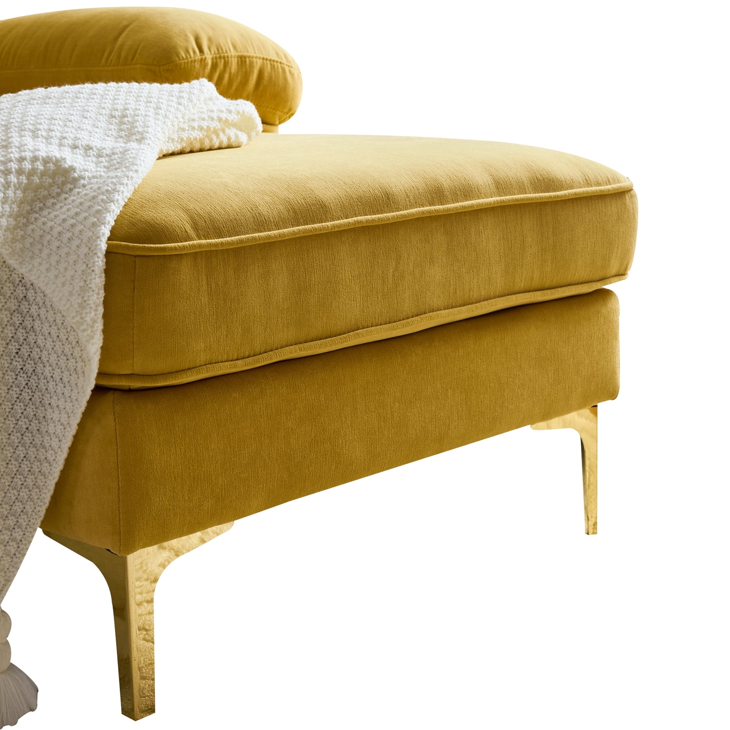 Churanty Modern 3 Seater Sectional Sofa with Chaise,Velvet L Shape Sofa Couch with Gold Legs for Living Room Bedroom,Yellow