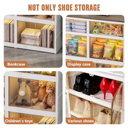 Foldable Shoes Rack Organizer Clear Plastic Shoes Rack for Closet Shelf Collapsible Large Shoes Storage Box Stackable Easy Assembly Shoe Cabinet with Lids and Door(9-tier for 18-36 Pairs)