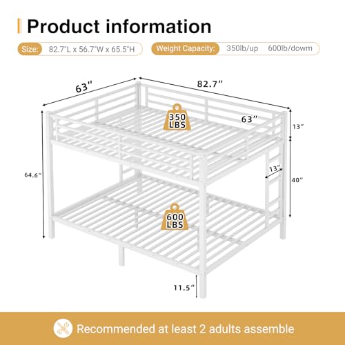 Twin XL Over Twin XL Bunk Bed, Metal Bunk Bed Frame Heavy Duty Bunk Beds Loft Bed Frame with Ladder and Guardrail Metal Slats No Box Spring Required for Adults Teens, Black