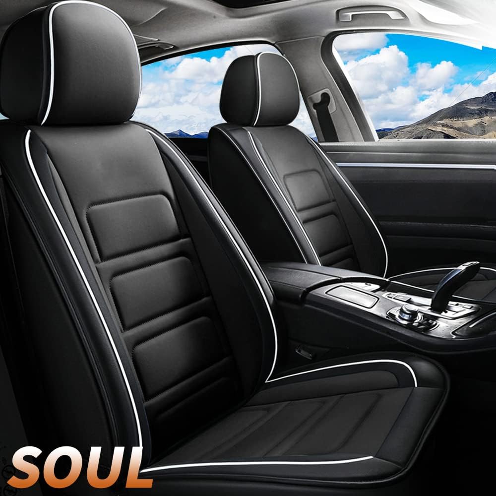 Car Seat Covers Custom Fit Full Set Seat Covers Compatible with Kia Soul 2015 2016 2017 2018 2019 2020 2021 Waterproof Faux Leather Vehicle Cushion Cover with Airbag