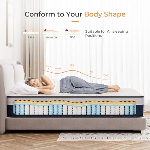 Vesgantti Twin Mattress, 12 Inch Innerspring Hybrid Twin Size Mattress with Memory Foam and Individual Pocket Spring, Mattress in a Box, Medium Firm Feel