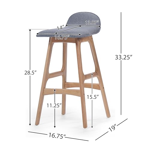 Mid-Century Modern Upholstered Bar Stool Set of 2 Wood Counter Height Chairs with Footrests for Bar Areas Dining Areas Lounges and Small Spaces (Charcoal)