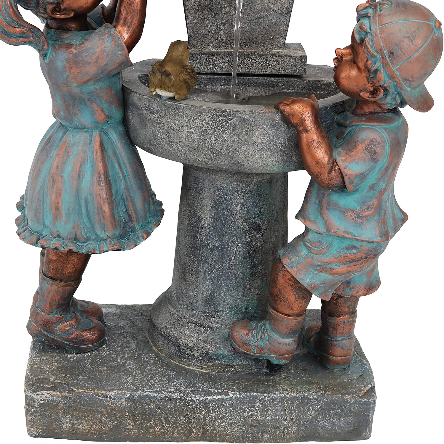 Sunnydaze 30-Inch Boy and Girl at Bird Bath Outdoor Water Fountain - Electric Submersible Pump with Adjustable Flow