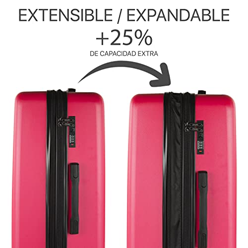 Hard Shell Suitcase Set of 2-4 Double Wheel ABS Luggage Sets 3 Piece with TSA Combination Lock - Resistant and Lightweight Hard Suitcase Set in Small Cabin Size, Medium and Large, Fuchsia