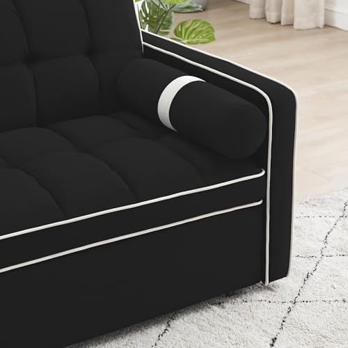LUMISOL Convertible Couch with Pullout Bed, 3 in 1 Sleeper Sofa Couch Bed, 55" Sofa Bed with Adjustable Backrest, Pull Out Loveseat Sleeper with Pillows & Pockets for Living Room Apartment, Beige