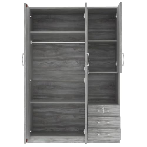 Merax Armoire Wardrobe Closet, 47.2''L*20" D*68.9" H Clothing Storage Cabinet with 6-Tier Shelves and Hanging Rod, Household Wooden Wardrobe Storage Cabinet with 3 Drawers,Grey