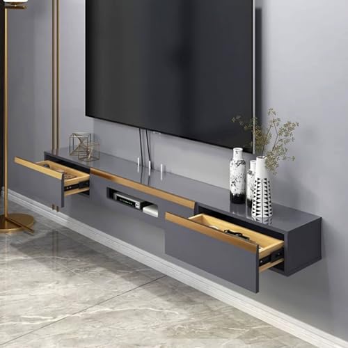 Wall Mounted TV Cabinet Wall Hanging Floating TV Stand, Wall Mounted Entertainment Center and Cabinet Shelf, TV Console with Storage, Media Console for DVD Player, Space-Saving Under TV Shelf for Bedr