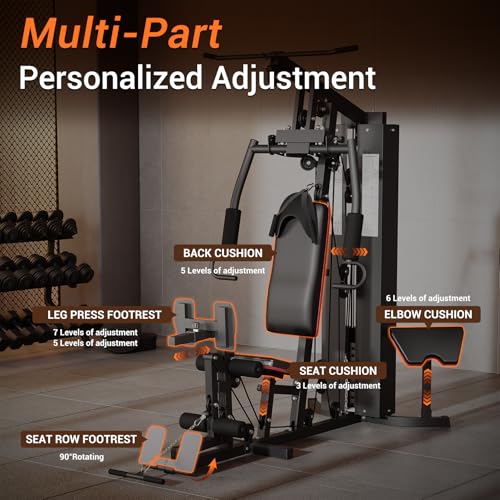 All in ONE Home Gym Equipment Multifunctional Full Body Workout Machine with 150LBS Weight Stack, Exercise Equipment with Pulley System