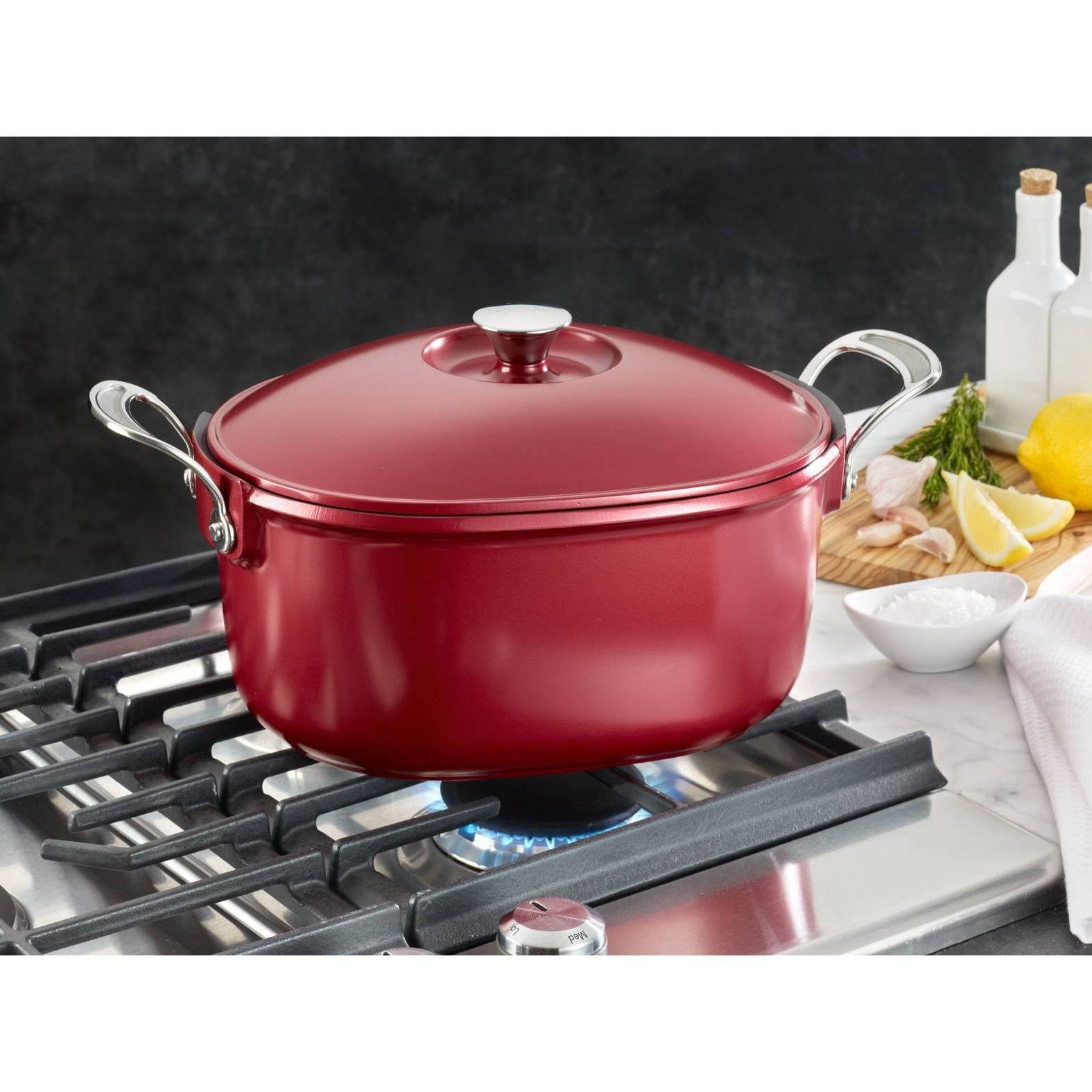 T-Fal Oval Covered 6.3Qt Cast Aluminum Pot, Red