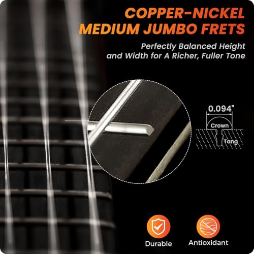 39" Solid Body Electric Guitar: Electric Guitar Kit with Bone Nut, Full Size 6 String Guitars with 24 Frets, Poplar Body AAA Flame Maple Top, Guitarra Electrica with HSS Ceramic Pickup,Black
