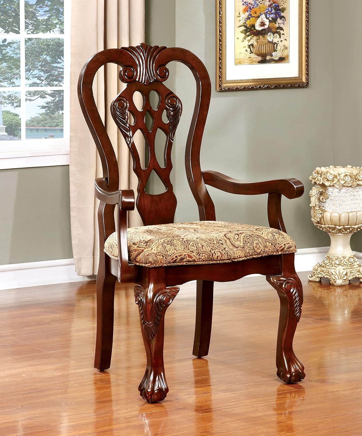 Furniture of America Madeline Traditional Dining Arm Chair (Set of 2), Brown Cherry