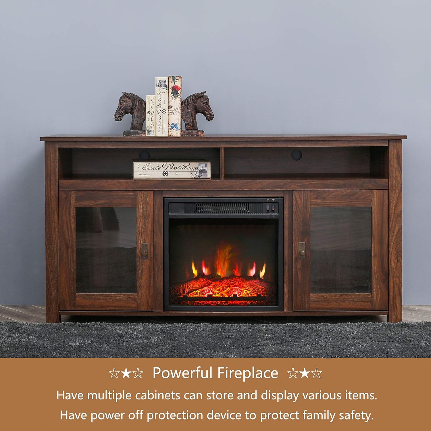 Electric Fireplace TV Stand Entertainment Center Wooden Corner Electric Fireplace Console Fireplace Heater for TVs up to 60",Rustic