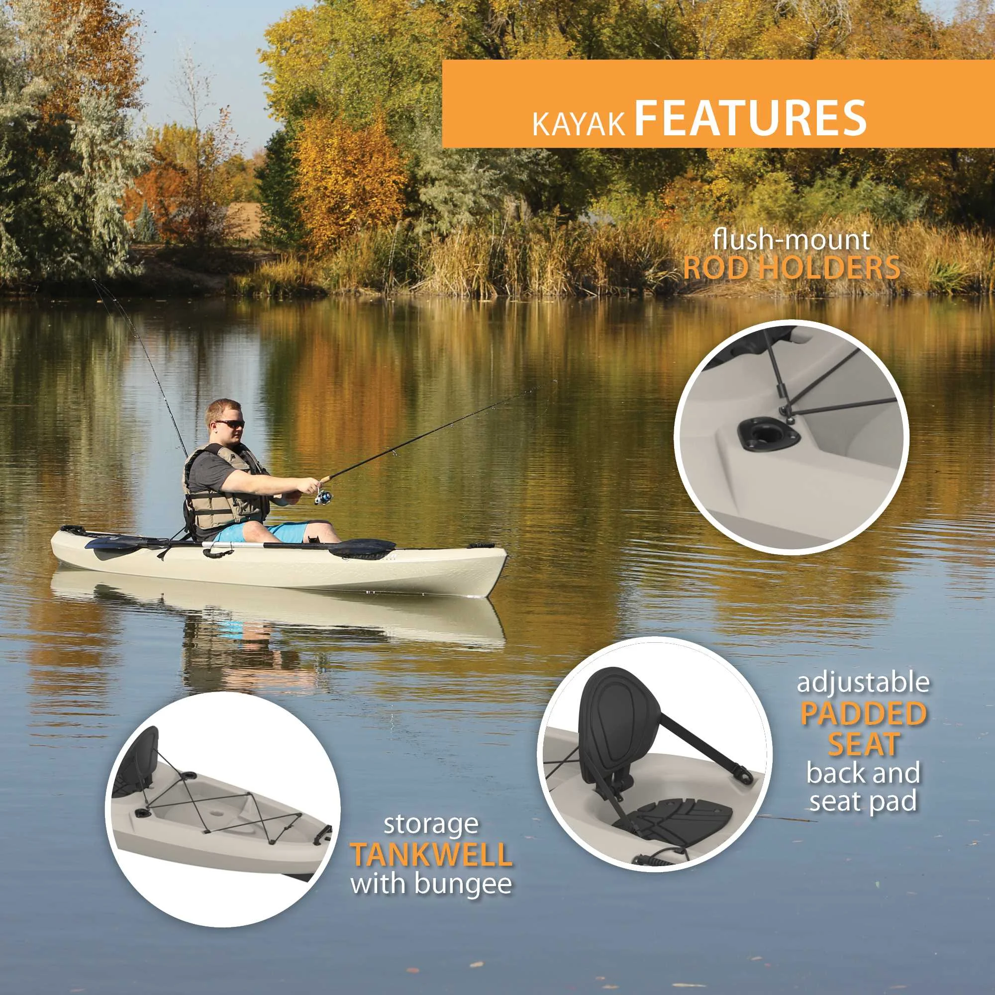 Lifetime Stealth Angler 110 Sit-on-Top Fishing Kayak, Sandstone (90514)